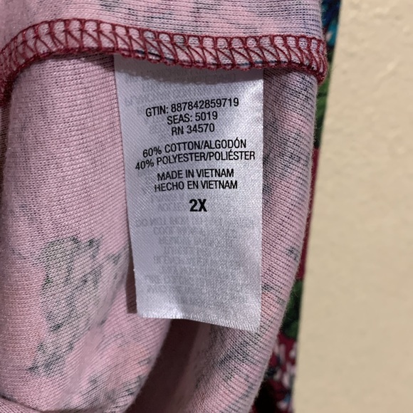 i.b.diffusion Top Blouse 2X Burgundy Red Blue Pink Floral Pullover Stretch - Picture 9 of 12